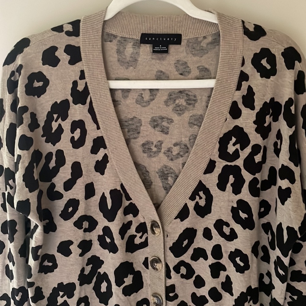 Sanctuary Cardigan Button Sweater Tan Black Cheetah Animal Leopard Print Women S - Picture 3 of 8